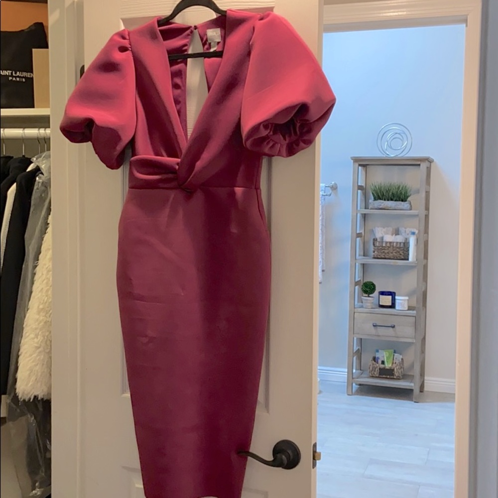 ASOS cranberry midi-dress with puff sleeves, sz6